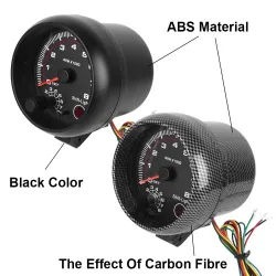 Styling partsCuentarrevoluciones con LED - 3 3/4" 12V - indicador de coche - 0-8000 RPM - carbono - 3,75 pulgadas 95 mm