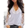 Sexy T-Shirt - Spitzentop - V-Ausschnitt - Langarm