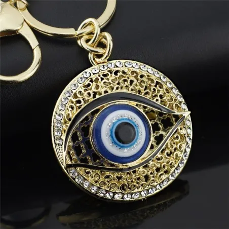 Porte-clés creux rond - avec un oeil en cristal