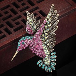 Luksusowa broszka vintage z kryształowym kolibremBroszki