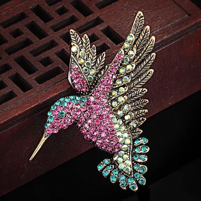 Luxuriöse Vintage-Brosche mit Kristall-Kolibri