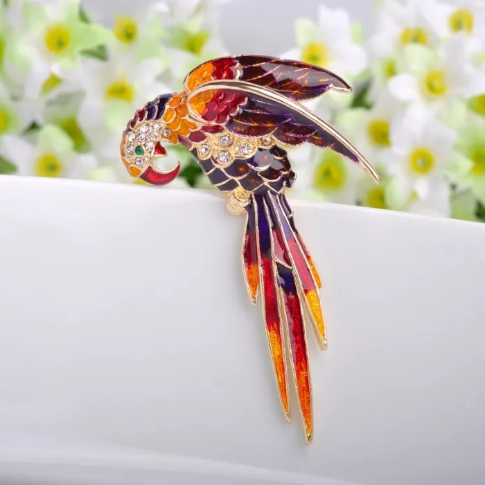 Luxe kristal rode papegaai brocheBroches