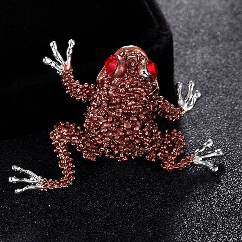 Small crystal frog with red eyes - vintage brooch