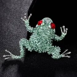 Kleiner Kristallfrosch mit roten Augen - Vintage Brosche