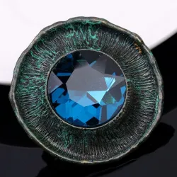 Antique silver round brooch - with crystal