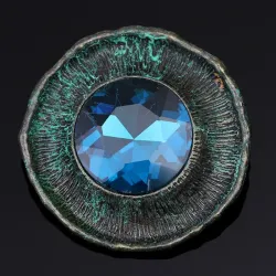 Antique silver round brooch - with crystal