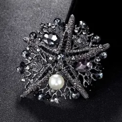 Kristall-Seestern mit Perle - Vintage-Brosche
