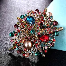 Kristall-Seestern mit Perle - Vintage-Brosche
