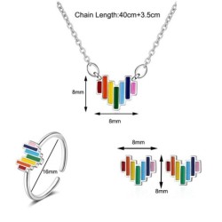 Rainbow sieradenset - hartvormig - ketting / oorbellen / ring - 925 sterling zilverSieradensets