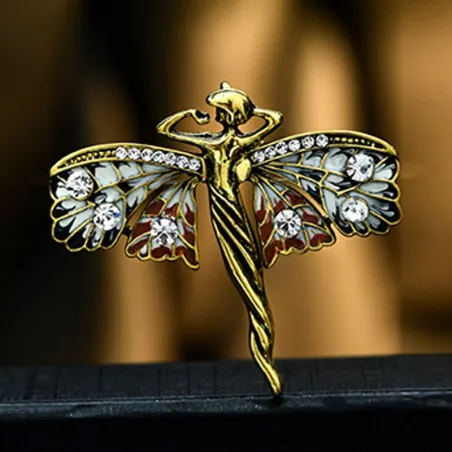 Tanzende Frau mit Kristallflügeln - elegante Brosche