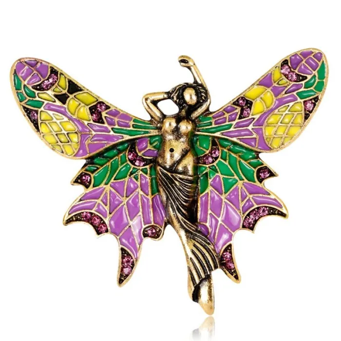 Wilde Meerjungfrau - Schmetterling mit bunten Flügeln - elegante Brosche