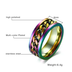 Regenboogring - met draaibare ketting - roestvrij staal - unisexRingen