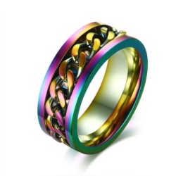 Rainbow chain spinning ring for men - sterling silver