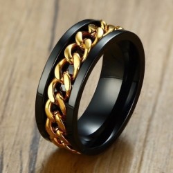 Black spinning ring with gold chain - unisex - stainless steel