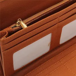 Elegancki długi portfel retro - z zamkiem - wydrążony wzór - skóraPortfele