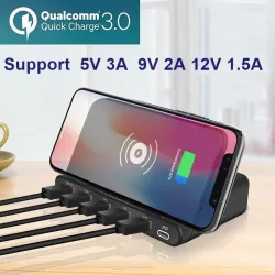 Multi USB - bezprzewodowa szybka ładowarka - ISO / typ-C / micro - QC3.0 - 60WŁadowarki