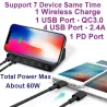 Multi USB - bezprzewodowa szybka ładowarka - ISO / typ-C / micro - QC3.0 - 60WŁadowarki