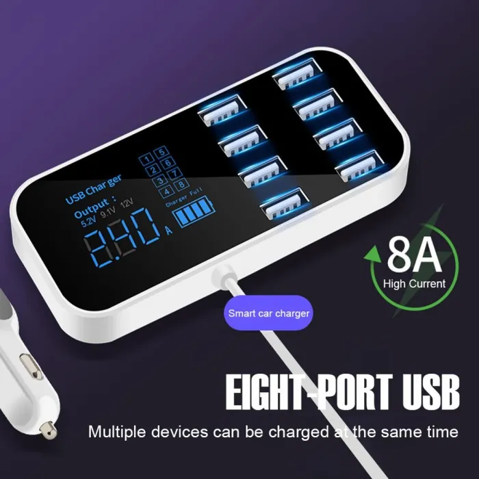 Autolader - 8-poorts USB - laadstation - HUB met LCD-displayInterieur onderdelen