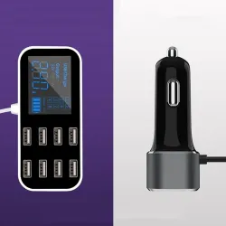 Multi usb charger for car - 8-port with lcd display