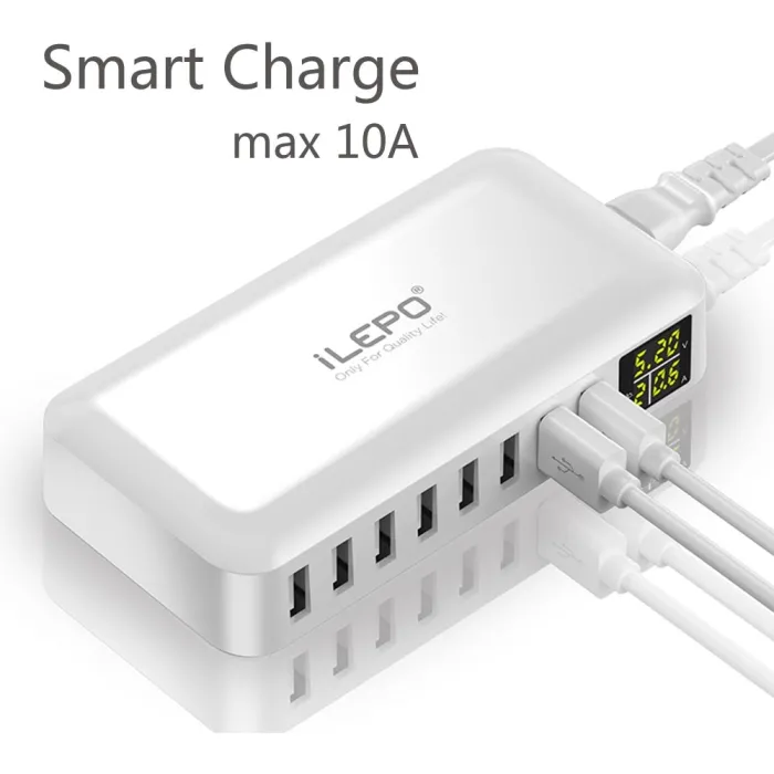 Szybka ładowarka QC3.0 - 8-portowy HUB USB - wyświetlacz LED - 60WŁadowarki