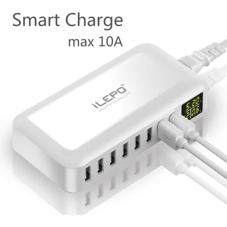 Szybka ładowarka QC3.0 - 8-portowy HUB USB - wyświetlacz LED - 60WŁadowarki