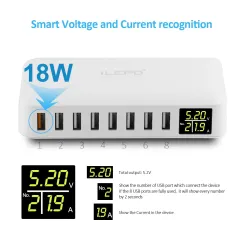 Szybka ładowarka QC3.0 - 8-portowy HUB USB - wyświetlacz LED - 60WŁadowarki