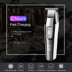 Kemei - professionel hårtrimmer - ledningsfri - med digitalt LED display