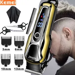 Kemei - aparador de cabelo profissional - sem fio - com display LED