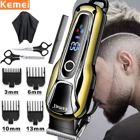 Kemei - professionell hårtrimmer - sladdlös - med LED-display