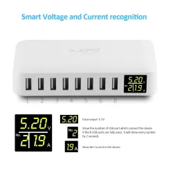 Szybka ładowarka QC3.0 - 8-portowy HUB USB - wyświetlacz LED - 60WŁadowarki