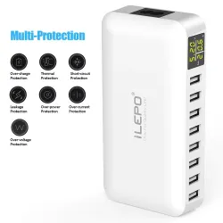 Szybka ładowarka QC3.0 - 8-portowy HUB USB - wyświetlacz LED - 60WŁadowarki