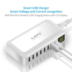 Szybka ładowarka QC3.0 - 8-portowy HUB USB - wyświetlacz LED - 60WŁadowarki