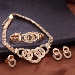 Elegantes Vintage-Schmuckset - mit Kristallen - Halskette / Ohrringe / Armband / Ring