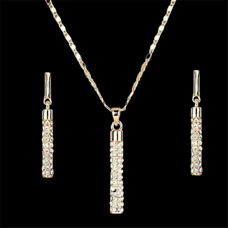 Elegantes Schmuckset - Halskette / Ohrringe - mit Strasssteinen - zylindrischer Stabanhänger