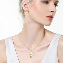 Modieuze gouden sieradenset - dubbele cirkels schelp hanger - ketting / oorbellenSieradensets