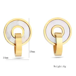 Modisches Goldschmuckset - Muschelanhänger mit doppelten Kreisen - Halskette / Ohrringe
