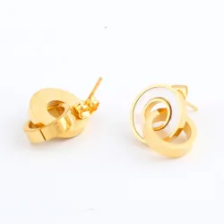 Modisches Goldschmuckset - Muschelanhänger mit doppelten Kreisen - Halskette / Ohrringe