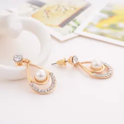 Valentines day gift - gold plated pendant with pearl water drop - necklace with earrings
