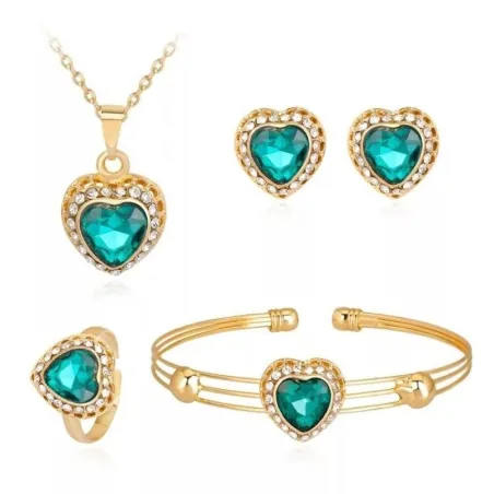Elegant heart shaped jewellery set - with crystals - necklace / bracelet - earrings - ring