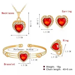 Elegant heart shaped jewellery set - with crystals - necklace / bracelet - earrings - ring