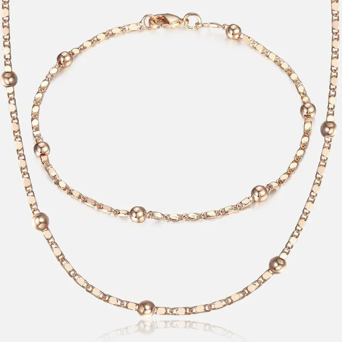 Elegantes Roségold-Schmuckset für - Marina Bead Link Chain - Armband / Halskette