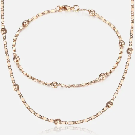 Elegantes Roségold-Schmuckset für - Marina Bead Link Chain - Armband / Halskette