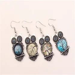 Vintage jewellery set - pendant with owl - necklace / bracelet / earrings