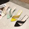 Sexy small heeled sandals - transparent straps / flowers / pearls - pointed toe