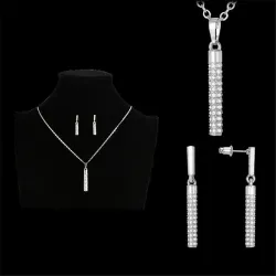 Elegante sieradenset - halsketting / oorbellen - met strass - cilindrische staafhangerSieradensets