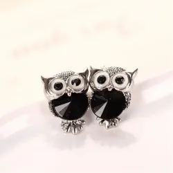Small stud earrings - with crystal owl