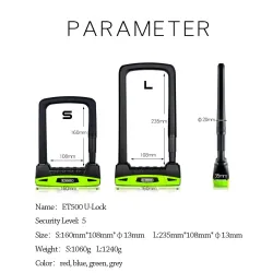 U-lock for bicycle / motorcycle - all weather resistant - anti theft