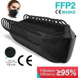Gesichts-/Mundschutzmasken - antibakteriell - wiederverwendbar - 4-lagig - FPP2 - KN95 - schwarz / weiß