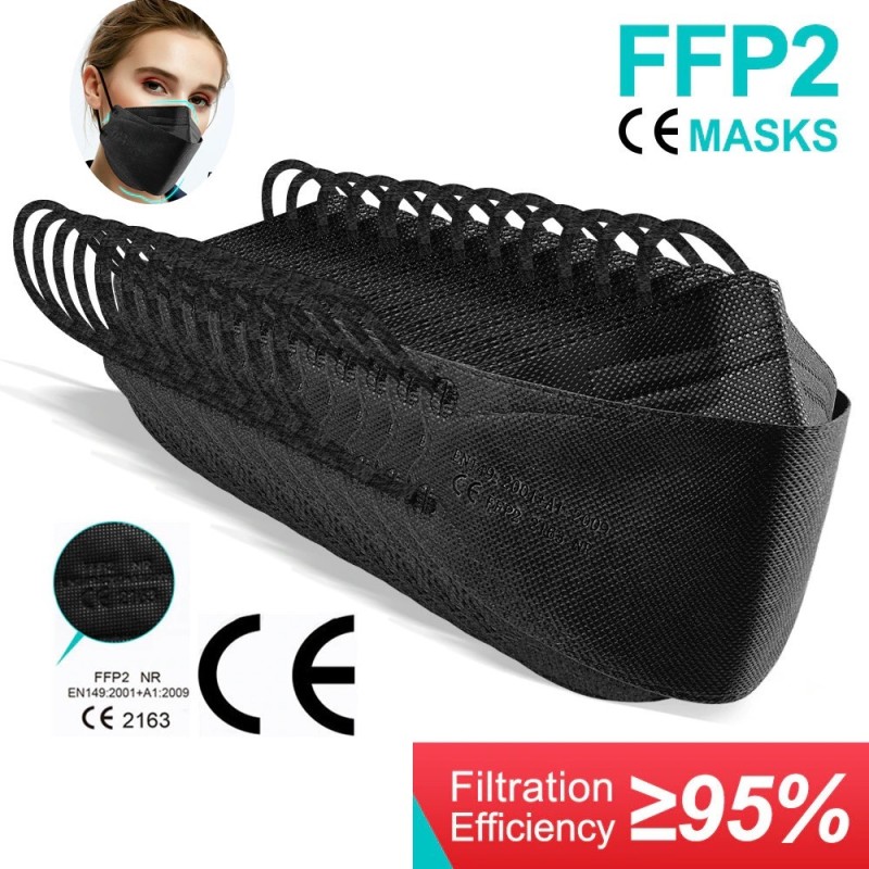 Maski ochronne na twarz / usta - antybakteryjne - wielokrotnego użytku - 4-warstwowe - FPP2 - KN95 - czarne / białeMaski na usta