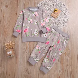 Klassiskt set för barn - långärmad tröja - byxor - med blommönster